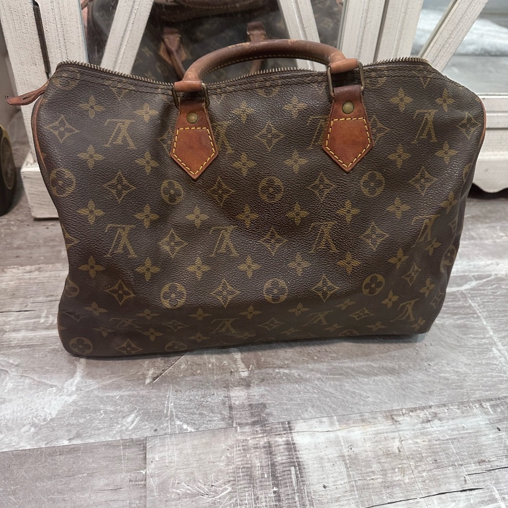Louis Vuitton monogram speedy 35 brown leather tote shopper